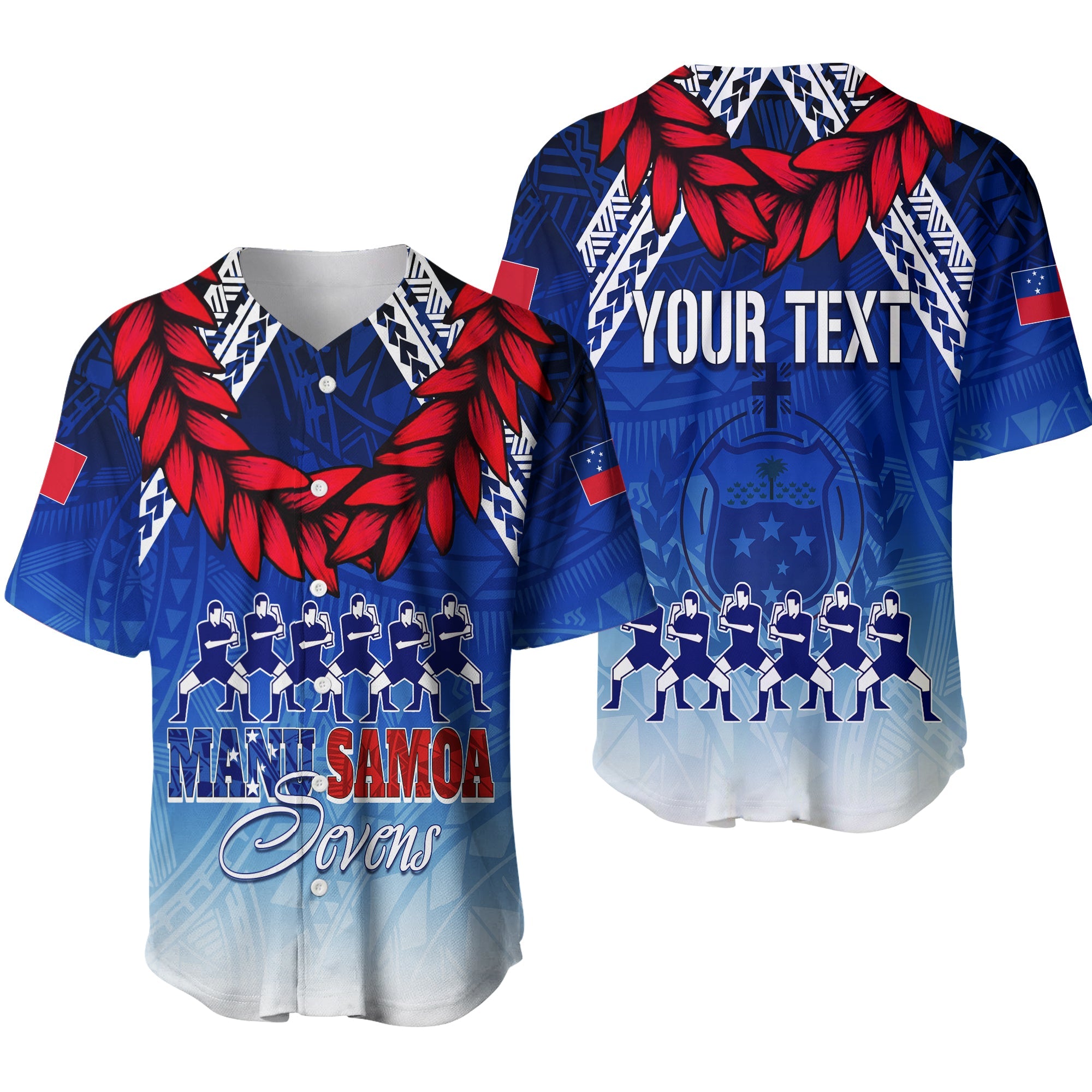 Personalised Samoa Sevens Baseball Jersey Manu Siva Tau With Ula Fala LT7 Blue - Polynesian Pride