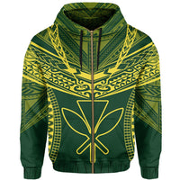 Hawaiian Kanaka Map Football Jersey Hoodie Zip Green and Yellow Roger Style - Polynesian Pride
