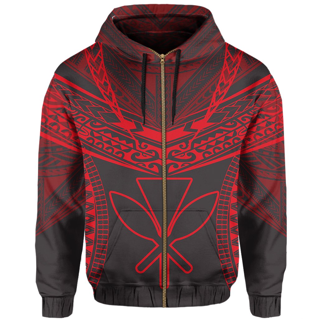 Hawaiian Kanaka Map Football Jersey Hoodie Zip Grey and Red Roger Style - Polynesian Pride