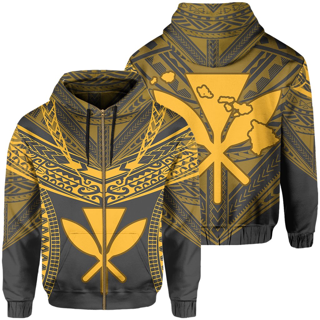 Hawaiian Kanaka Map Football Jersey Hoodie Zip Grey and Yellow Roger Style Unisex Grey - Polynesian Pride