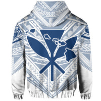 Hawaiian Kanaka Map Football Jersey Hoodie Zip White and Blue Roger Style - Polynesian Pride
