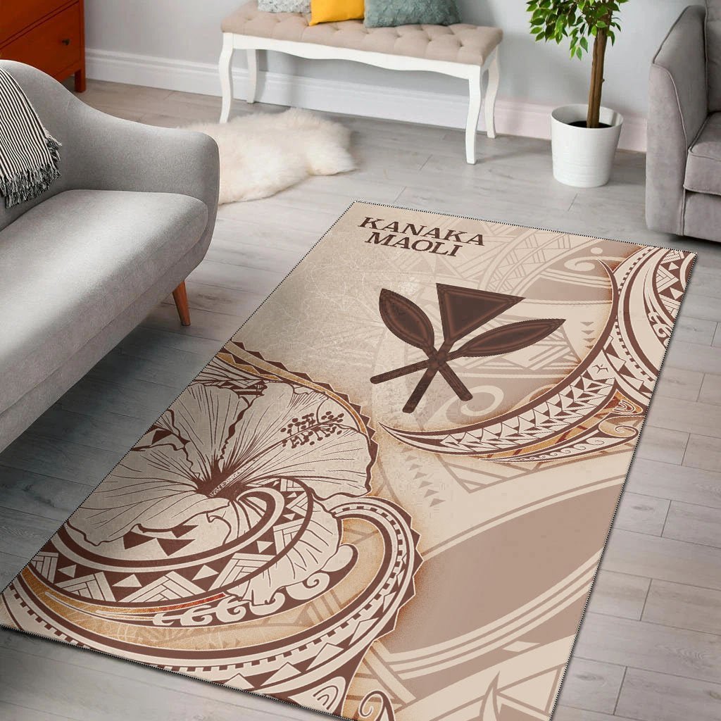 Hawaii Kanaka Maoli Area Rug - Hibiscus Flowers Vintage Style Nude - Polynesian Pride