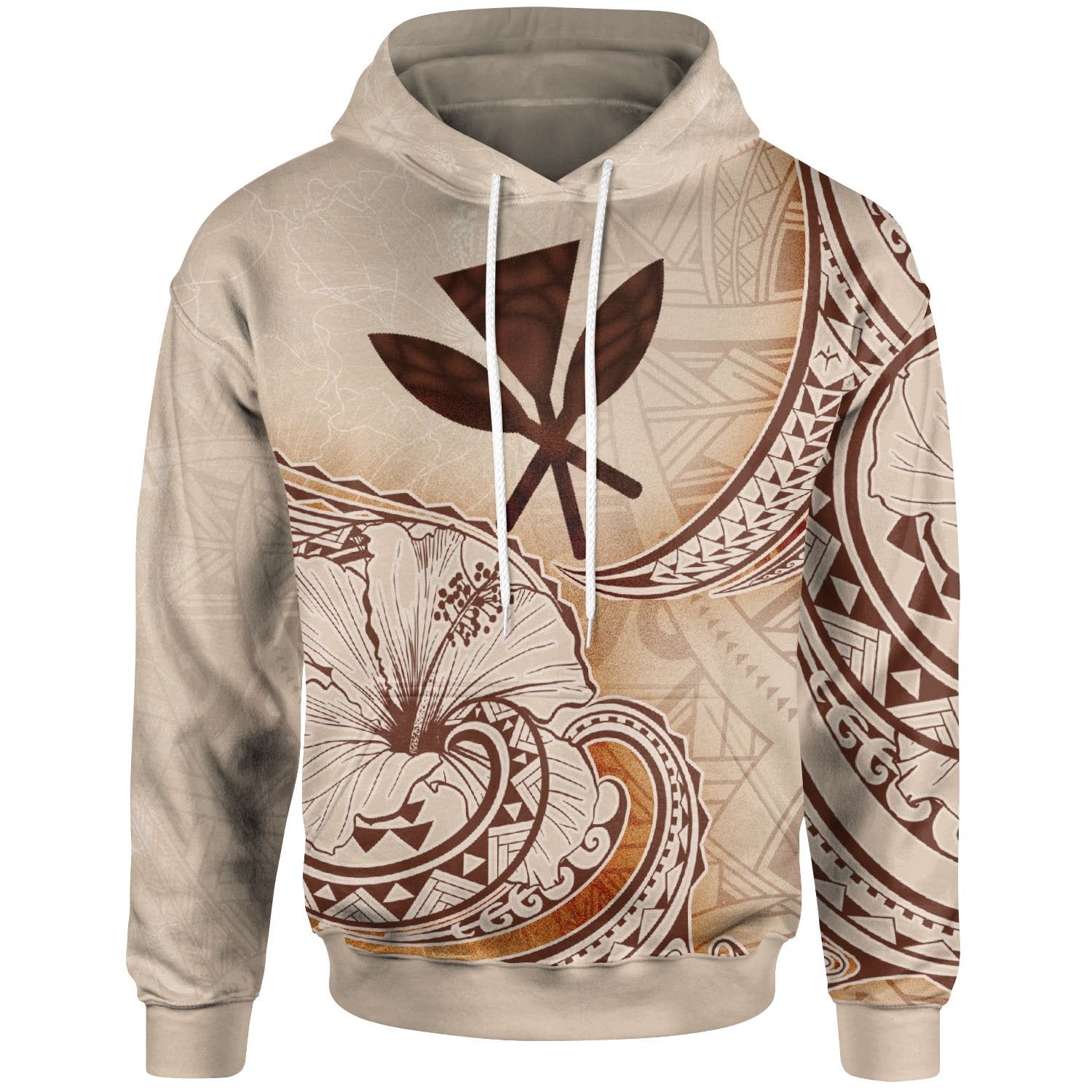 Hawaii Kanaka Mali Hoodie Hibiscus Flowers Vintage Style Unisex Nude - Polynesian Pride