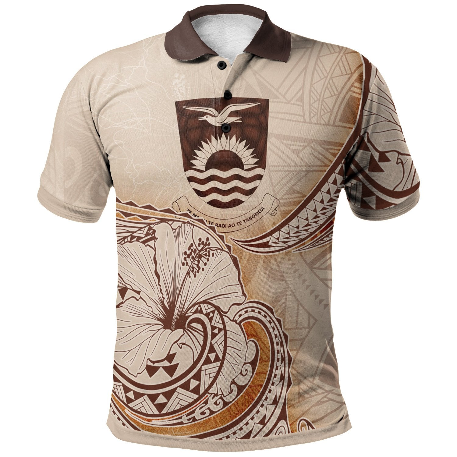 Kiribati Polo Shirt Hibiscus Flowers Vintage Style Unisex Nude - Polynesian Pride