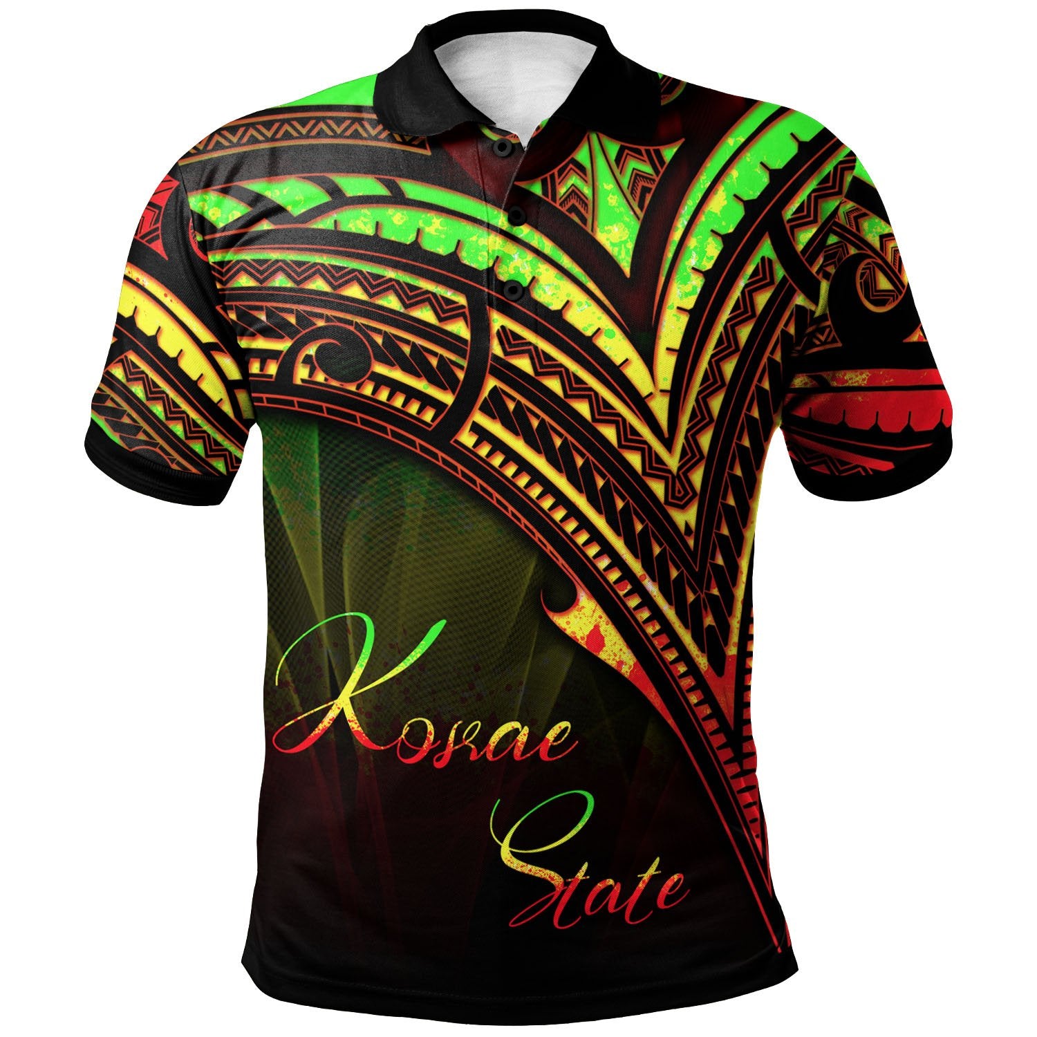 Kosrae State Polo Shirt Reggae Color Cross Style Unisex Black - Polynesian Pride