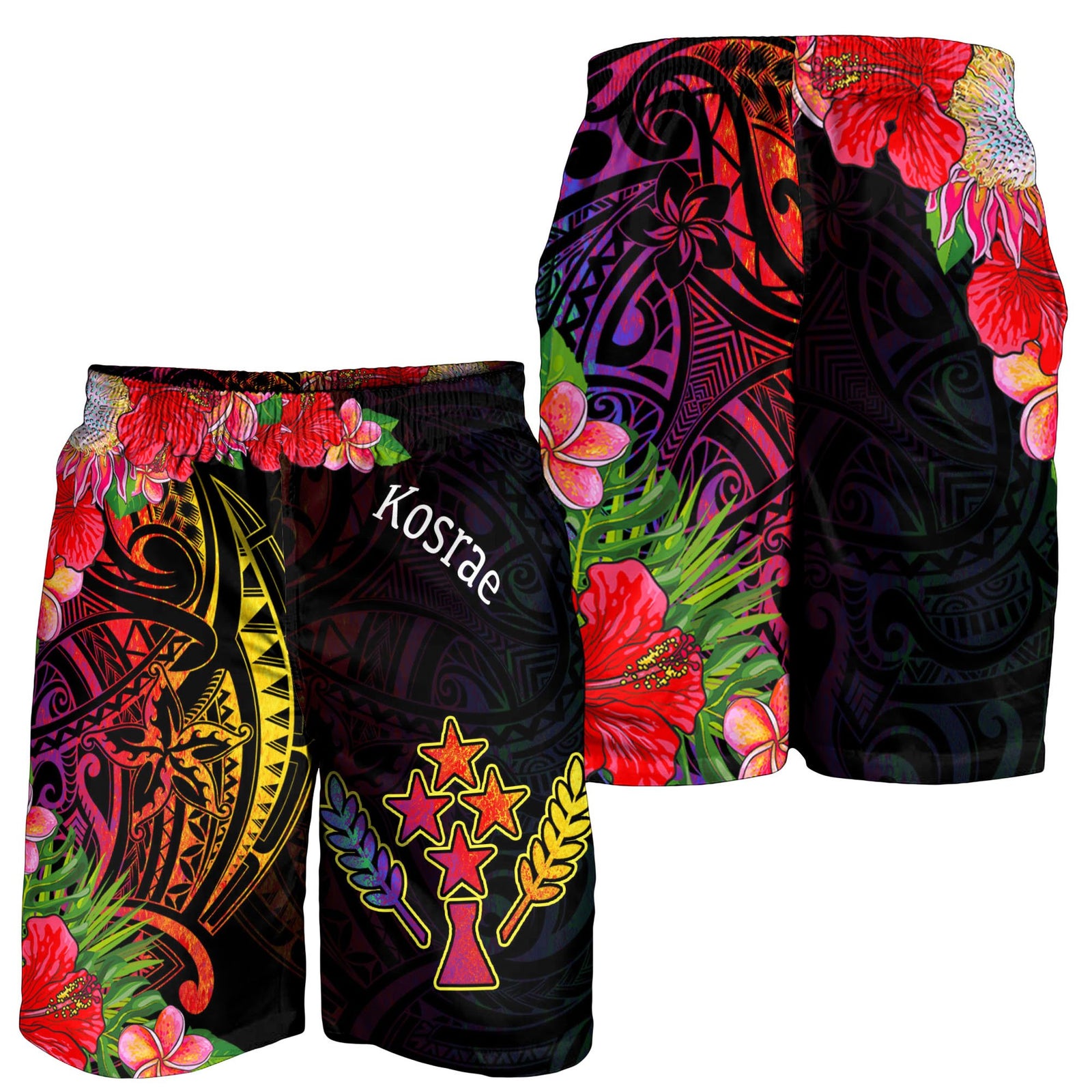 Kosrae State Men's Shorts - Tropical Hippie Style Black - Polynesian Pride