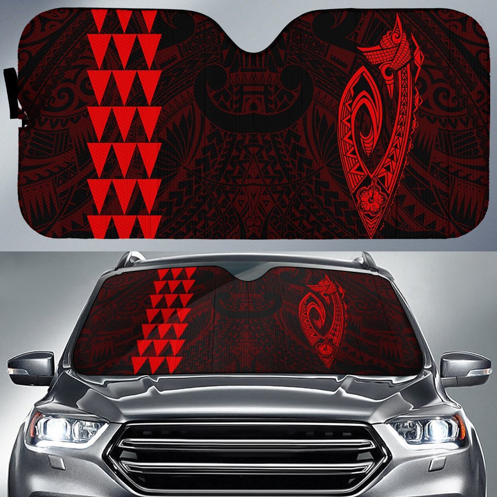 Kakau Polynesia Fish Hook Hawaii Car Sun Shade Auto Sun Shade Universal Fit Red - Polynesian Pride