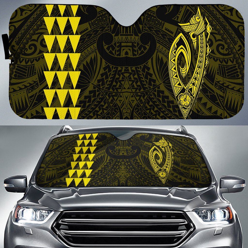 Kakau Polynesia Fish Hook Hawaii Car Sun Shade Auto Sun Shade Universal Fit Yellow - Polynesian Pride