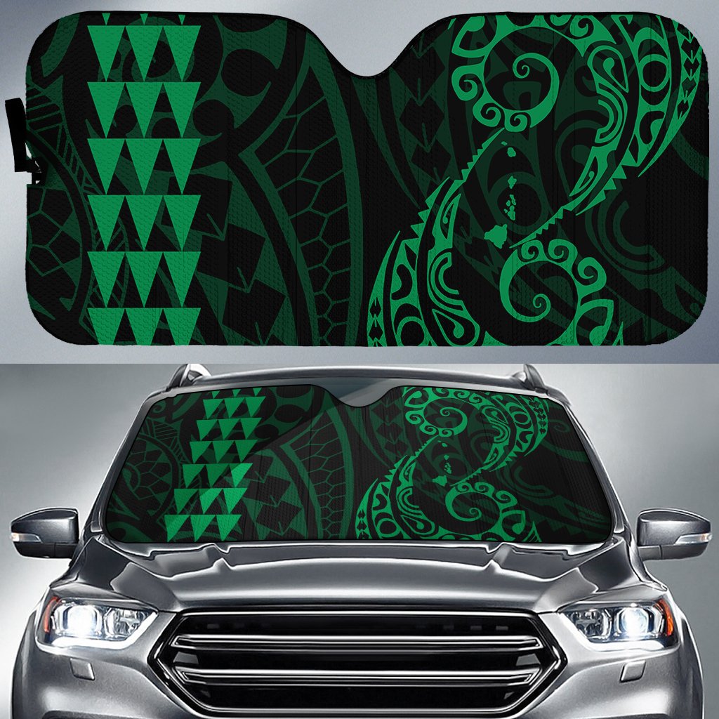 Kakau Polynesia Hawaii Car Sun Shade Auto Sun Shade Universal Fit Green - Polynesian Pride