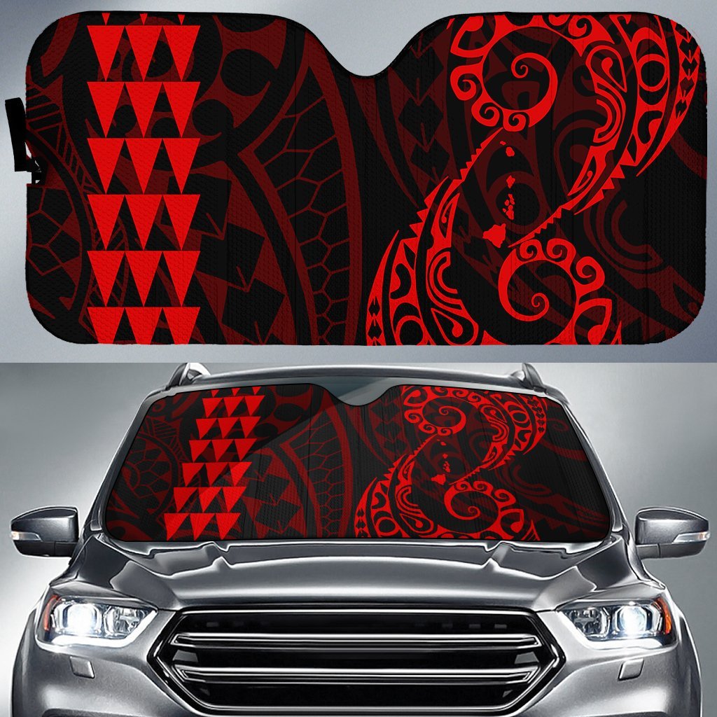 Kakau Polynesia Hawaii Car Sun Shade Auto Sun Shade Universal Fit Red - Polynesian Pride