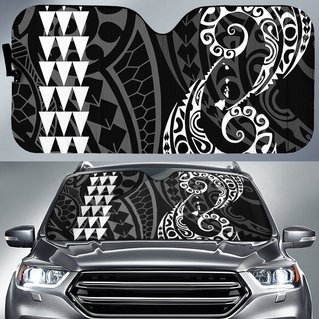 Kakau Polynesia Hawaii Car Sun Shade Auto Sun Shade Universal Fit White - Polynesian Pride