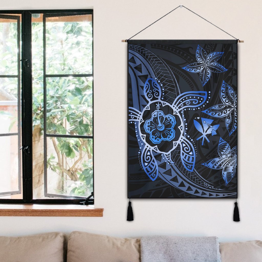Kanaka Map Hibiscus Plumeria Turtle Art Blue Polynesian Hanging Poster - AH - Polynesian Pride