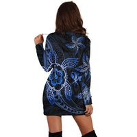 Kanaka Map Hibiscus Plumeria Turtle Art Blue Polynesian Hoodie Dress - AH - Polynesian Pride