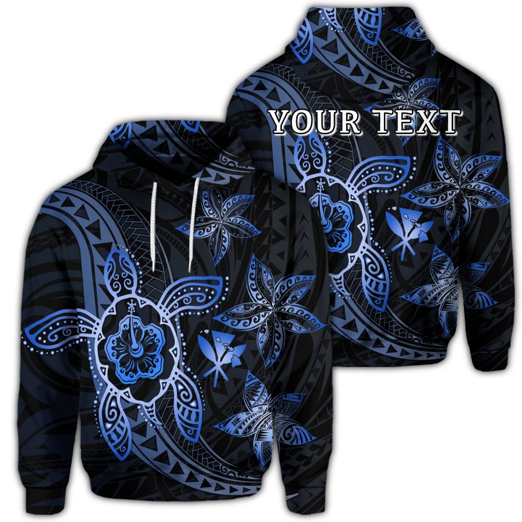 Custom Kanaka Map Hibiscus Plumeria Turtle Art Blue Polynesian Hoodie Unisex Art - Polynesian Pride