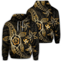 Kanaka Map Hibiscus Plumeria Turtle Art Gold Polynesian Zip Hoodie Unisex Art - Polynesian Pride