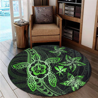 Kanaka Map Hibiscus Plumeria Turtle Art Green Polynesian Round Carpet - AH - Polynesian Pride