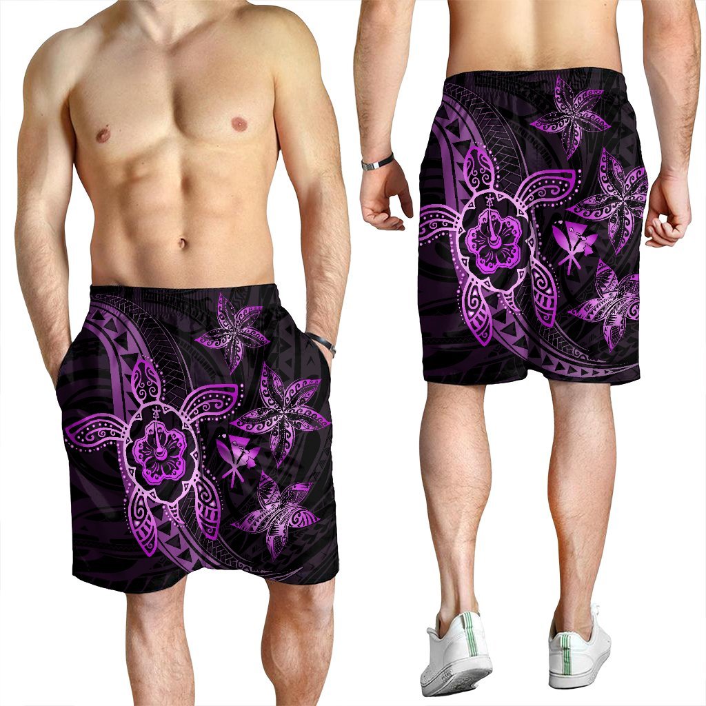 Kanaka Map Hibiscus Plumeria Turtle Art Pink Polynesian Men's Shorts - AH - Polynesian Pride