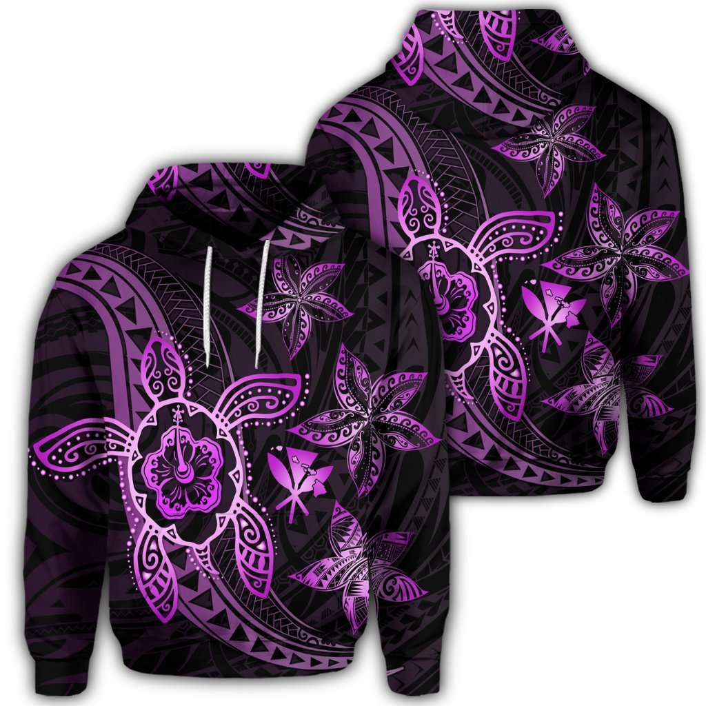 Kanaka Map Hibiscus Plumeria Turtle Art Pink Polynesian Hoodie Unisex Art - Polynesian Pride