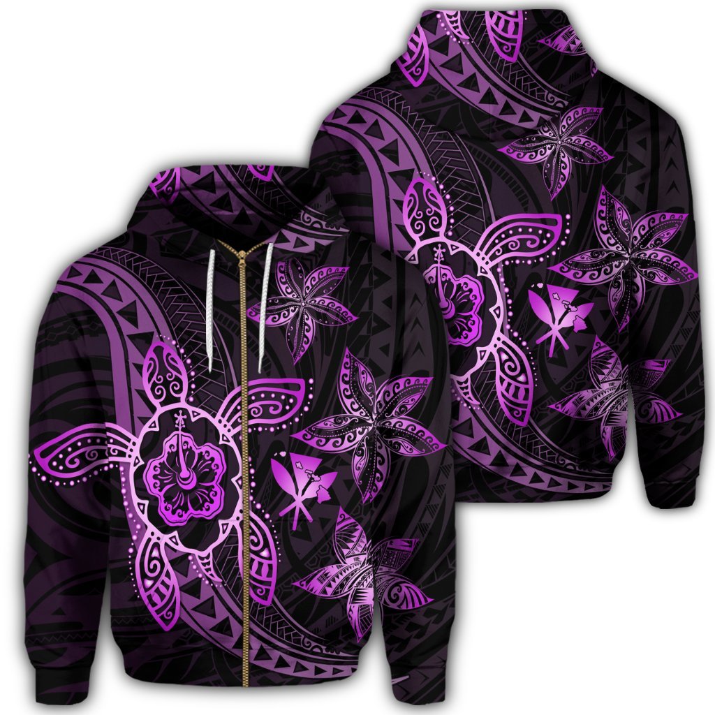 Kanaka Map Hibiscus Plumeria Turtle Art Pink Polynesian Zip Hoodie Unisex Art - Polynesian Pride