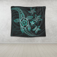 Kanaka Map Hibiscus Plumeria Turtle Art Turquoise Polynesian Tapestry - AH - Polynesian Pride