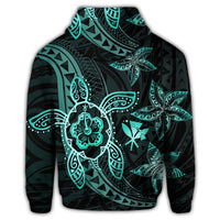 Kanaka Map Hibiscus Plumeria Turtle Art Turquoise Polynesian Hoodie - Polynesian Pride