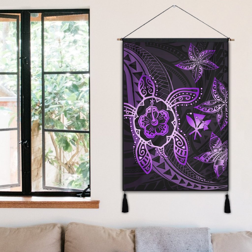 Kanaka Map Hibiscus Plumeria Turtle Art Violet Polynesian Hanging Poster - AH - Polynesian Pride