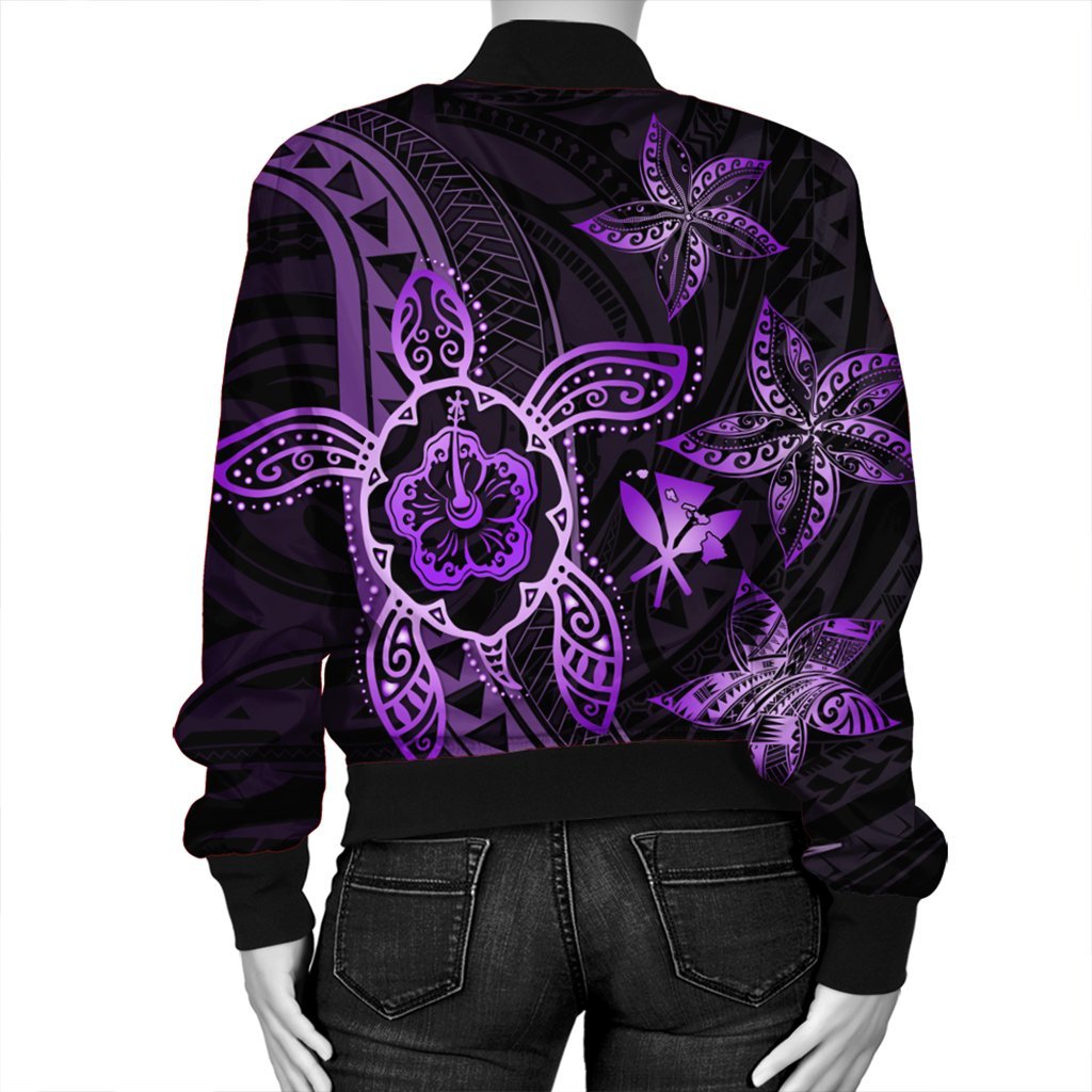 Kanaka Map Hibiscus Plumeria Turtle Art Violet Polynesian Bomber Jacket - AH - Polynesian Pride