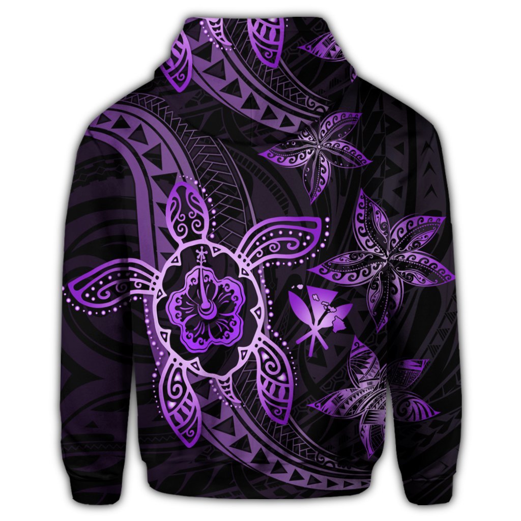 Kanaka Map Hibiscus Plumeria Turtle Art Violet Polynesian Zip Hoodie - Polynesian Pride
