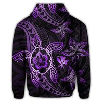 Kanaka Map Hibiscus Plumeria Turtle Art Violet Polynesian Zip Hoodie - Polynesian Pride