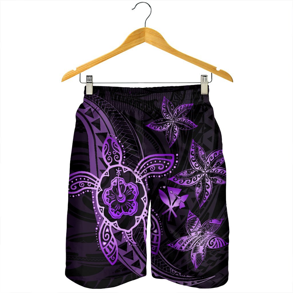 Kanaka Map Hibiscus Plumeria Turtle Art Violet Polynesian Men's Shorts - AH - Polynesian Pride