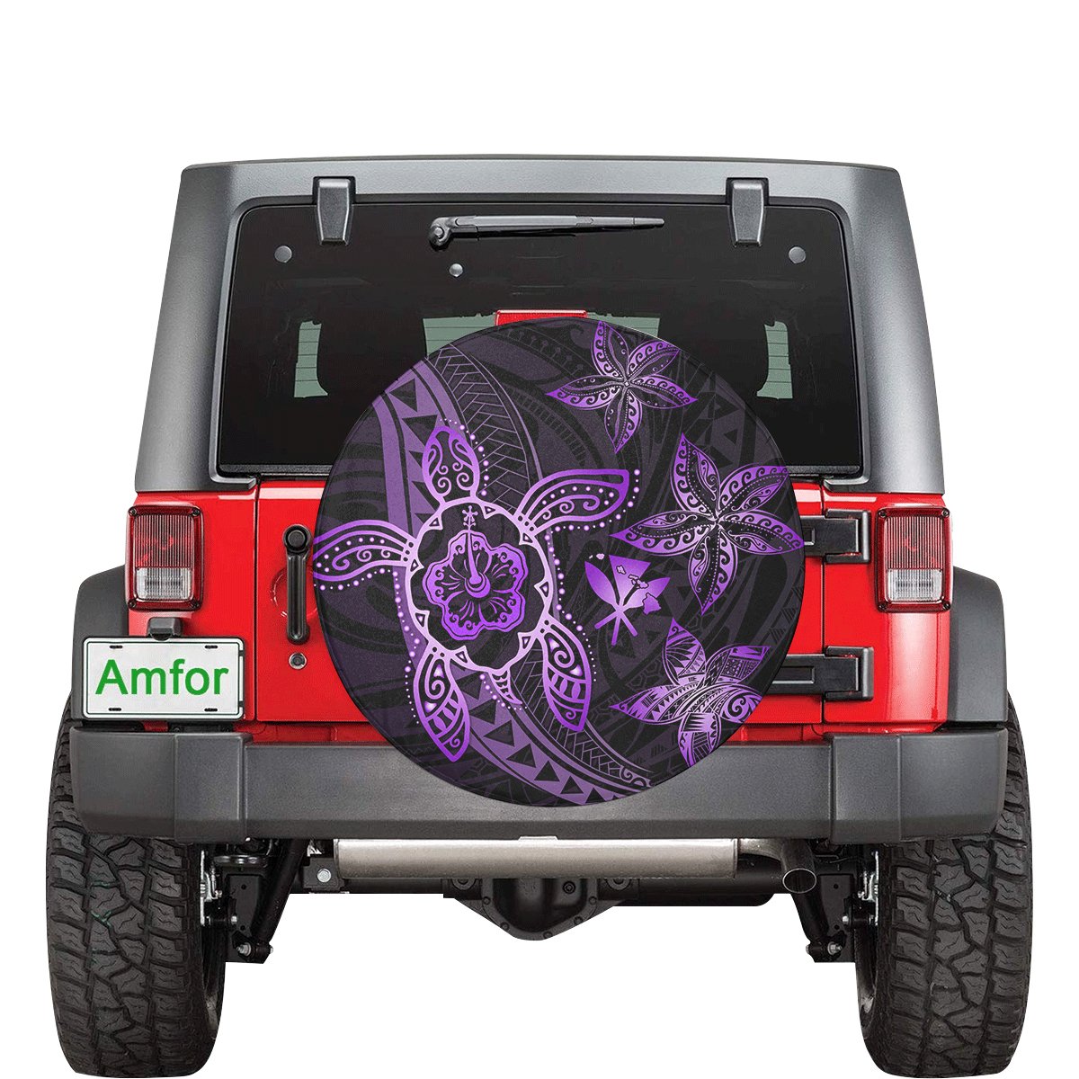 Kanaka Map Hibiscus Plumeria Turtle Art Violet Polynesian Spare Tire Cover AH Violet - Polynesian Pride