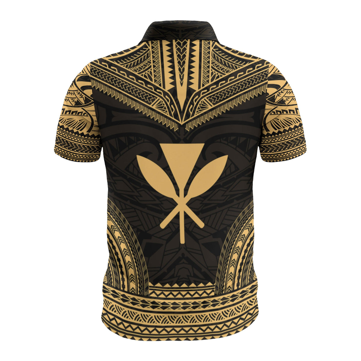Hawaii Custom Polo Shirt Kanaka Maoli Polynesian Chief Tattoo Gold Version - Polynesian Pride