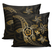 Kanaka Map Hibiscus Plumeria Turtle Art Gold Polynesian Pillow Covers One Size Zippered Pillow Cases 18"x 18" (Twin Sides) (Set of 2) Gold - Polynesian Pride