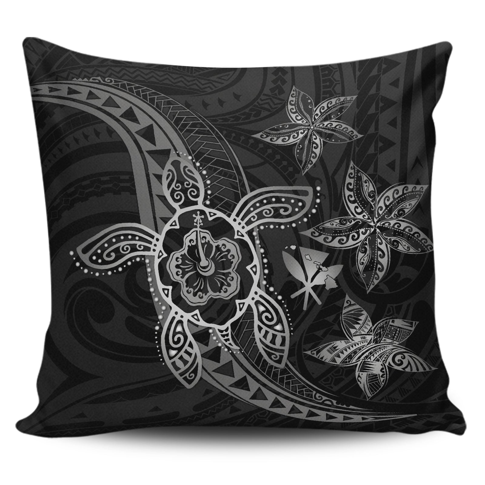 Kanaka Map Hibiscus Plumeria Turtle Art Gray Polynesian Pillow Covers One Size Zippered Pillow Case 18"x18"(Twin Sides) Gray - Polynesian Pride