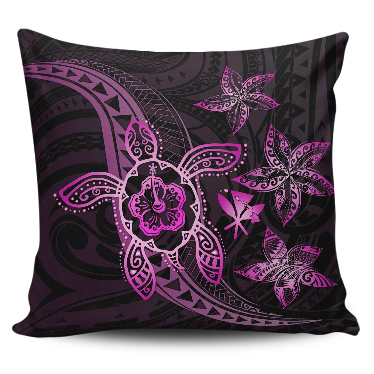 Kanaka Map Hibiscus Plumeria Turtle Art Pink Polynesian Pillow Covers One Size Zippered Pillow Case 18"x18"(Twin Sides) Pink - Polynesian Pride