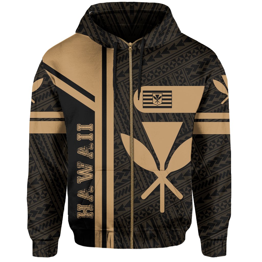 Kanaka Polynesian Zipper Hoodie Gold Morale Style - Polynesian Pride