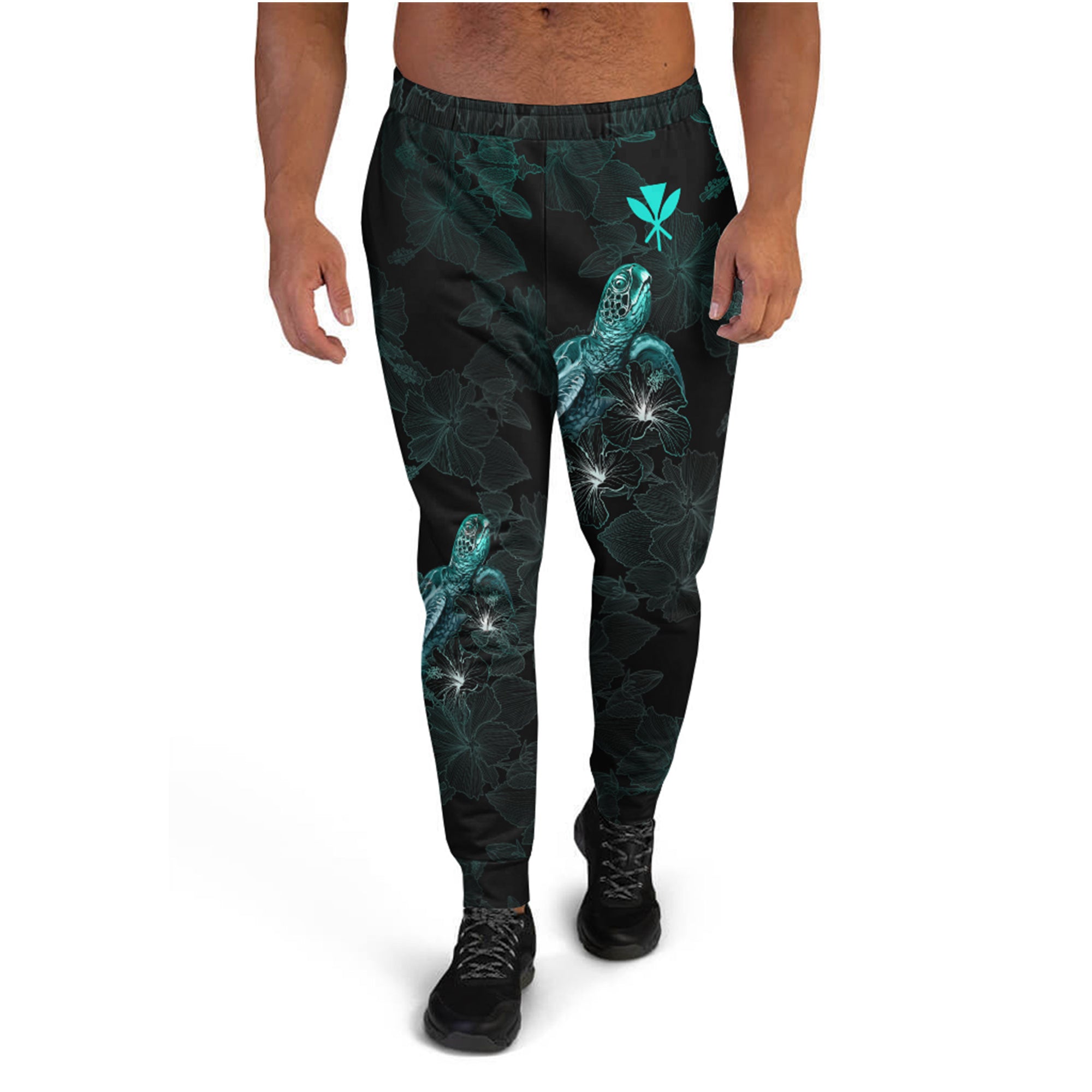 Hawaii Jogger - Kanaka Maoli With Turtle Blooming Hibiscus Turquoise Turquoise - Polynesian Pride