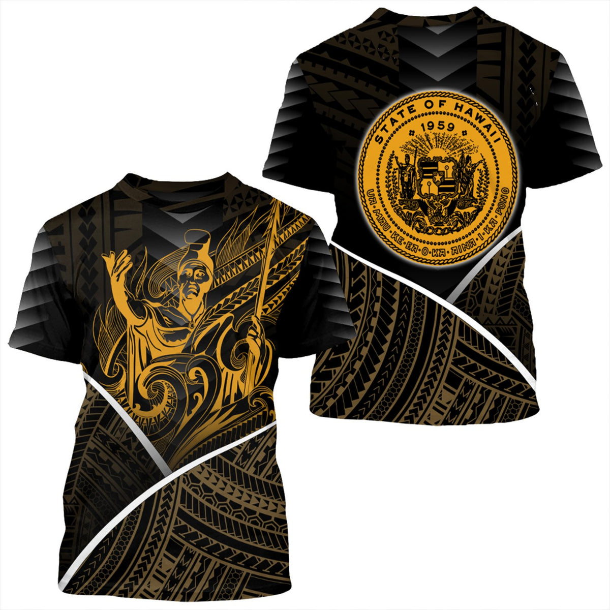 Hawaiian Kings Hawaii Coat of Arms Polynesian T Shirt Mana Style - Polynesian Pride