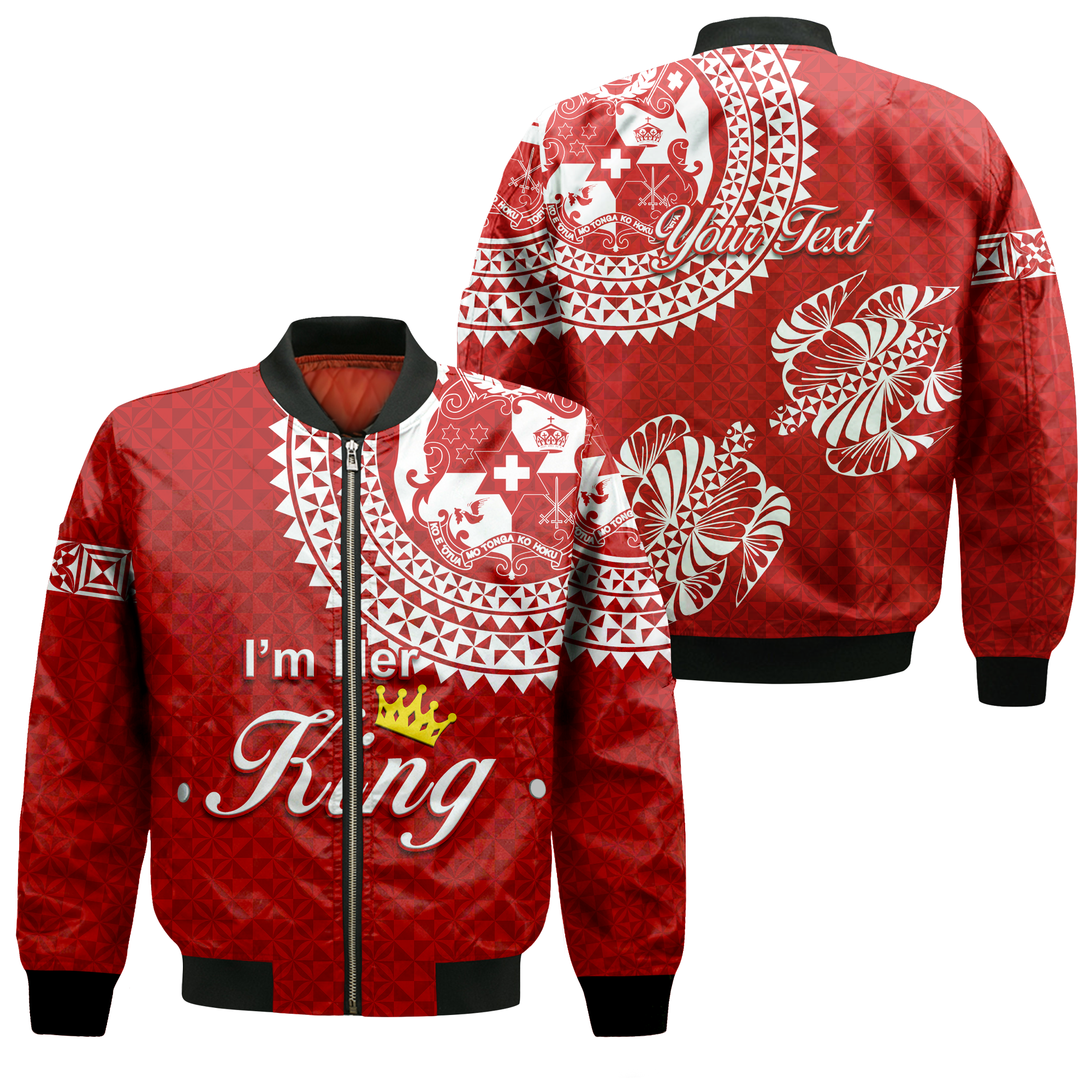 (Custom Personalised Valentine Day Tonga Couple Love King Bomber Jacket Tongan Turtle - LT12 Bomber Jacket Red - Polynesian Pride