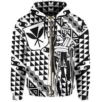 Hawaii Hoodie (Zip) King Kakau Kanaka White - Polynesian Pride