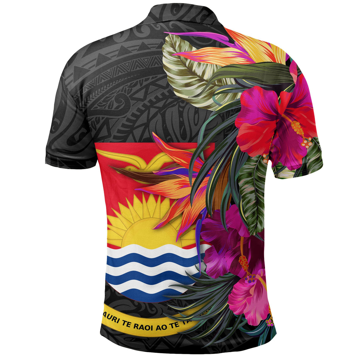 Kiribati Polo Shirt Hibiscus Polynesian Pattern - Polynesian Pride