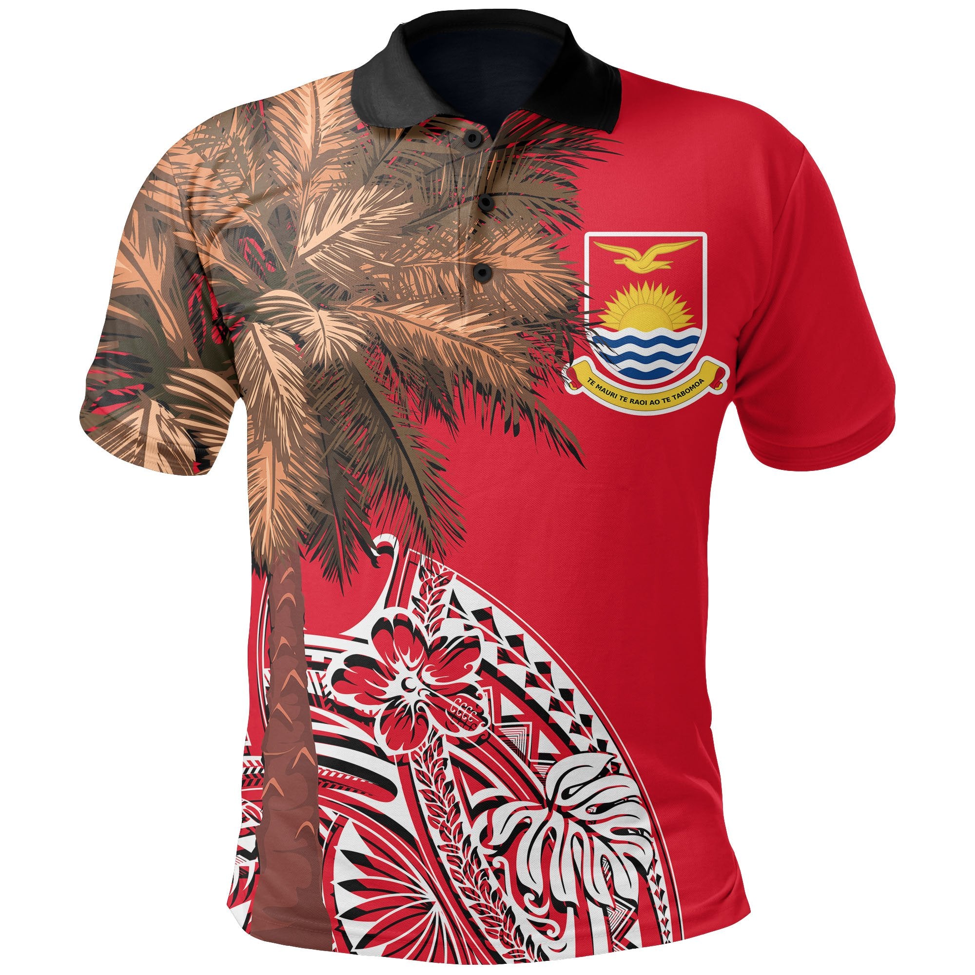 Kiribati Polo Shirt Polynesian Palm Tree Flag Unisex Red - Polynesian Pride