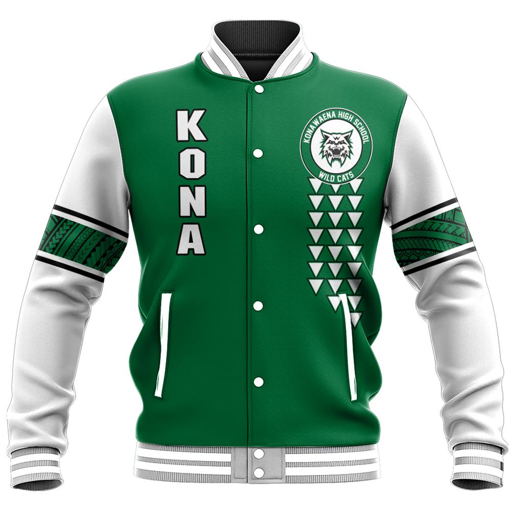 (Personalized) Hawaii Baseball Jacket - Konawaena High Custom Your Class Baseball Jacket - AH Unisex Green - Polynesian Pride