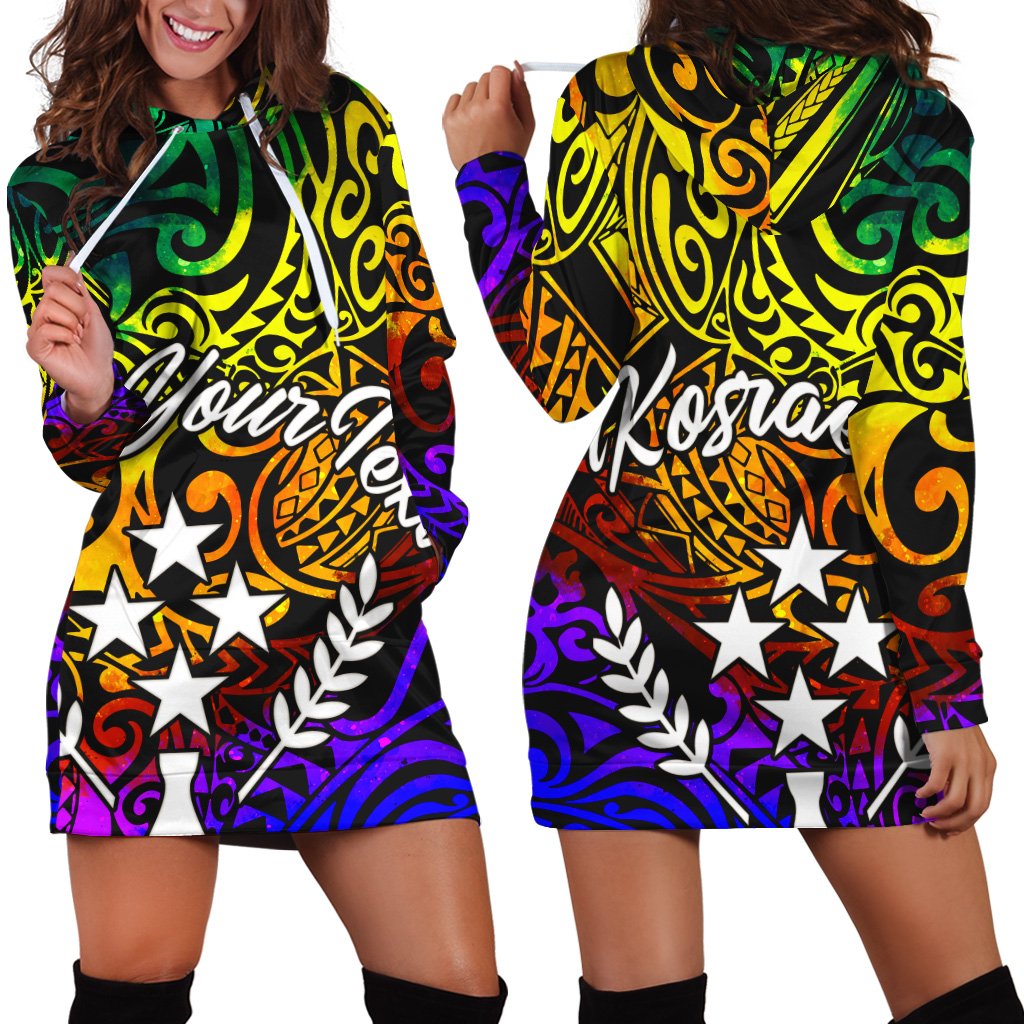 Kosrae Custom Personalised Hoodie Dress - Rainbow Polynesian Pattern Rainbow - Polynesian Pride