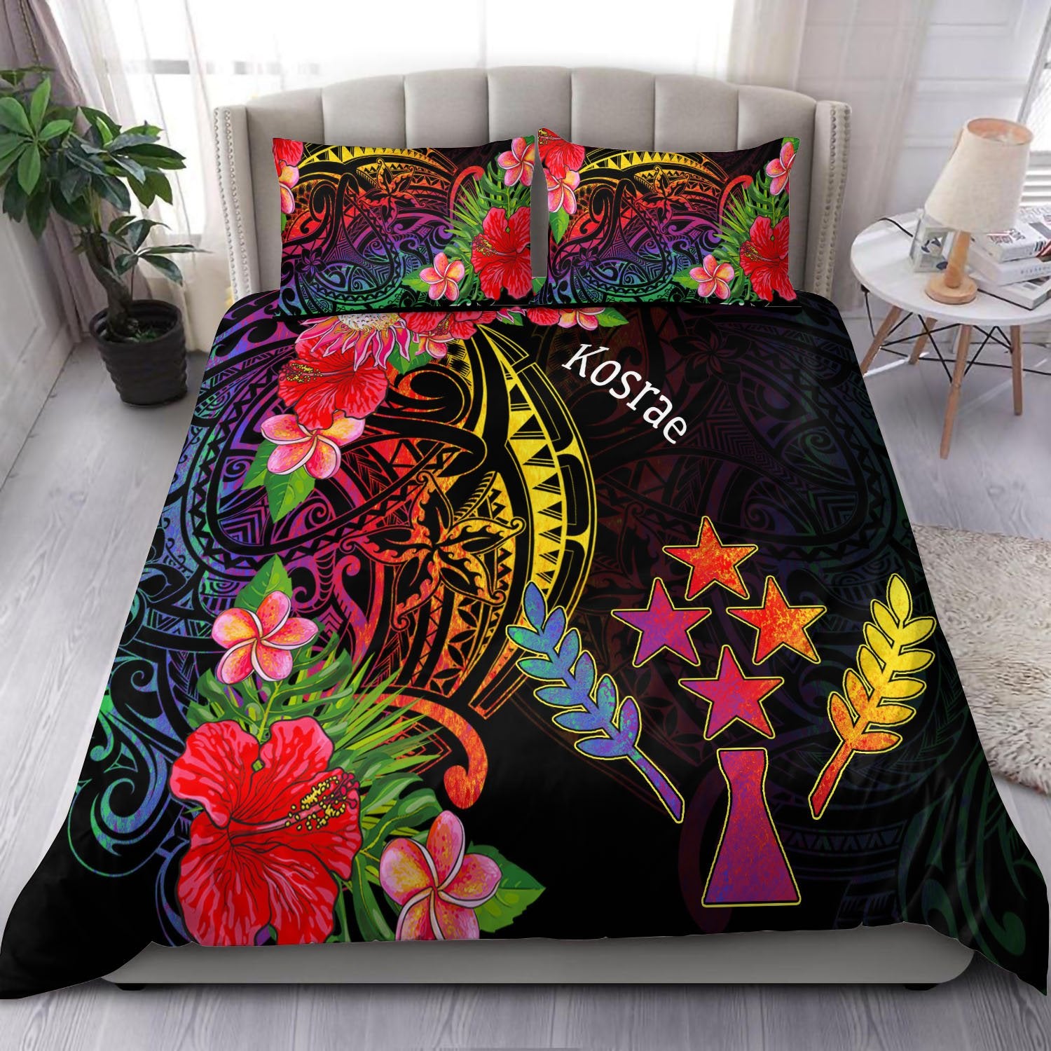 Kosrae State Bedding Set - Tropical Hippie Style Black - Polynesian Pride