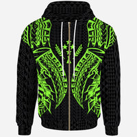 Kosrae Zip up Hoodie Polynesian Lion Head Green Style Unisex Green - Polynesian Pride