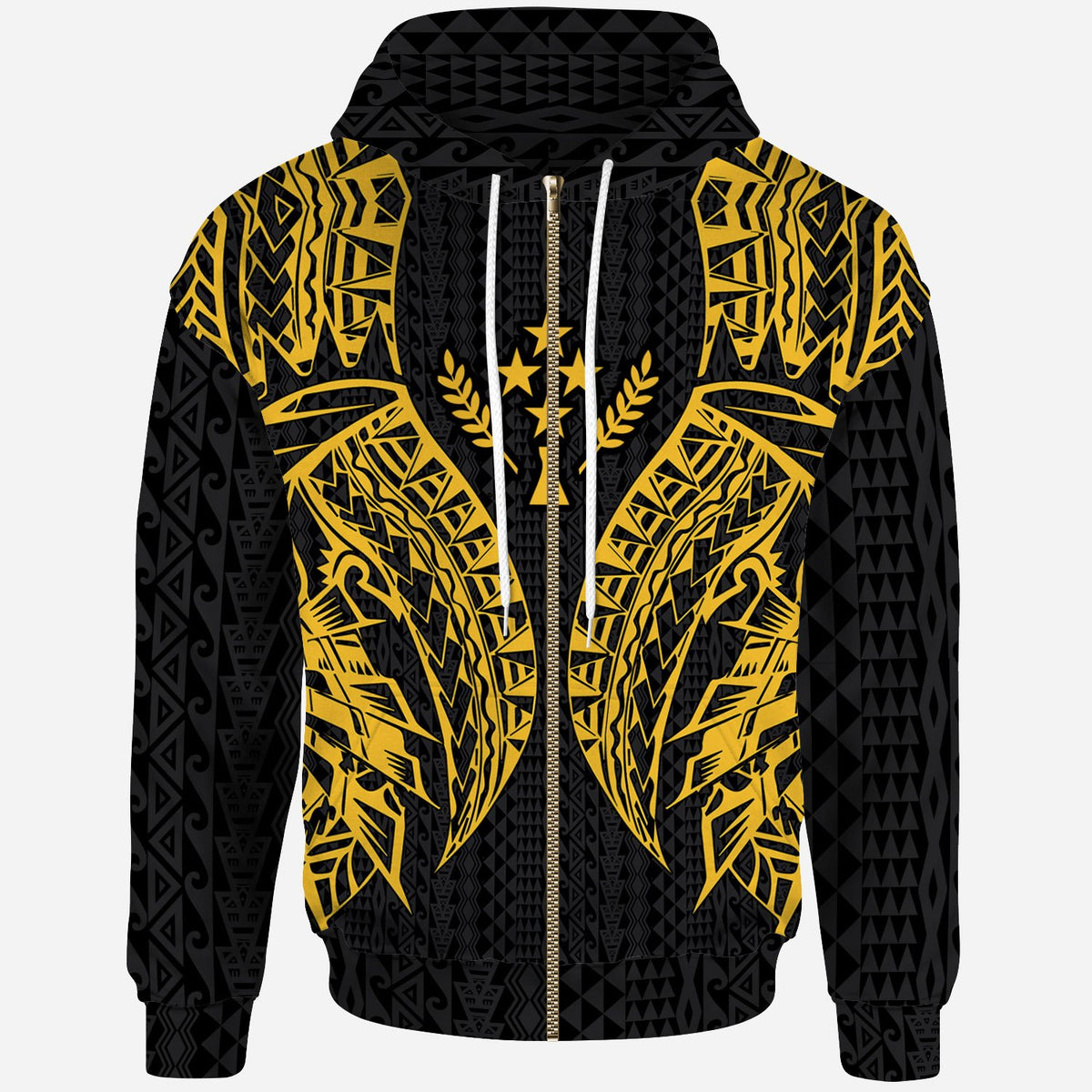 Kosrae Zip up Hoodie Polynesian Lion Head Gold Style Unisex Gold - Polynesian Pride