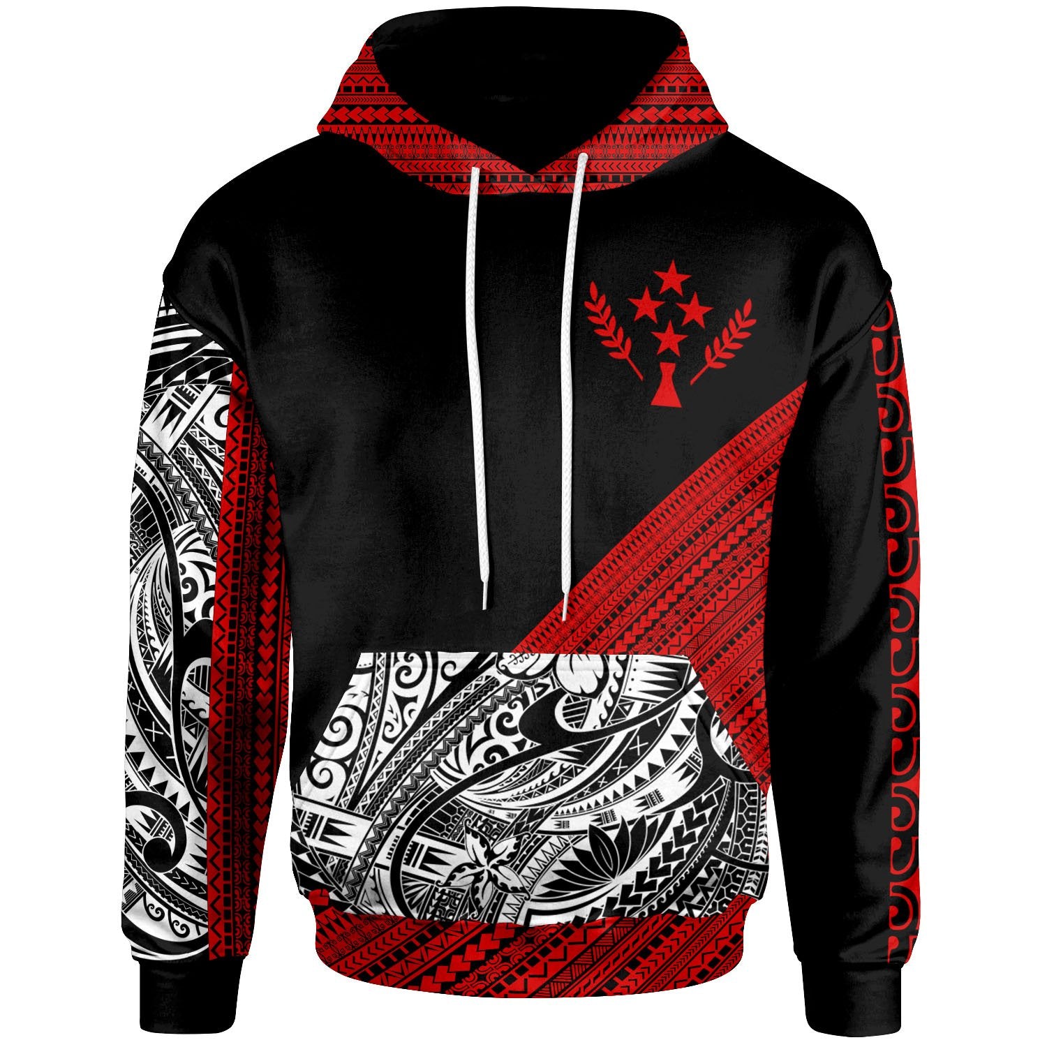 Kosrae Custom Hoodie Diagonal Pattern White Red Unisex Red - Polynesian Pride