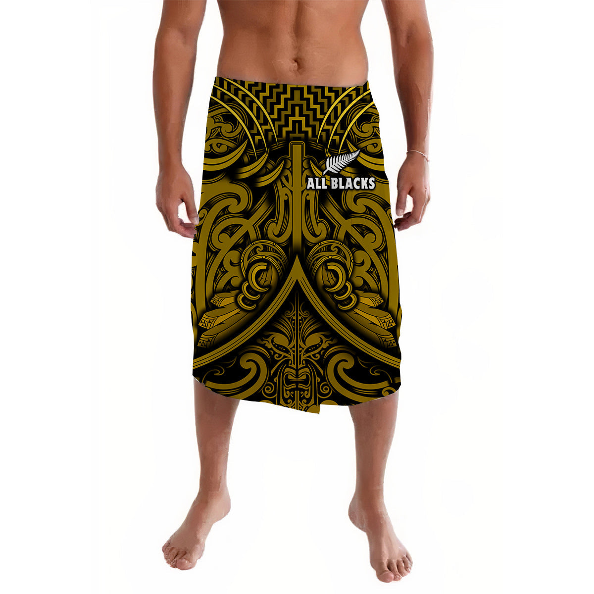 New Zealand Rugby Lavalava Silver Fern All Black Gold NZ Maori Pattern LT13 Gold - Polynesian Pride