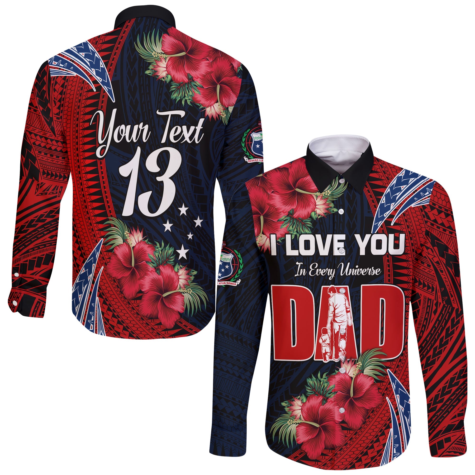 (Custom Text and Number) Samoa Fathers Day Long Sleeve Button Shirt Polynesian Best Dad Ever LT13 Unisex Red - Polynesian Pride